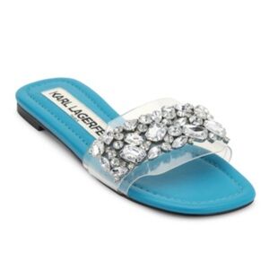 Karl Lagerfeld Blue and Silver Embellished Sandals